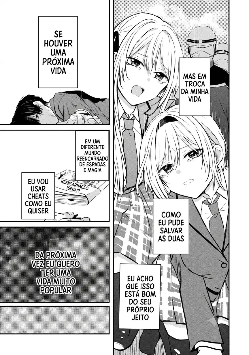 O resultado de eu, um cara comum sem nada, que salvou as belas irmãs gêmeas arriscando a vida, na verdade sendo um yandere, acabou deixando as duas realmente irritadas Capítulo 1 Página 25