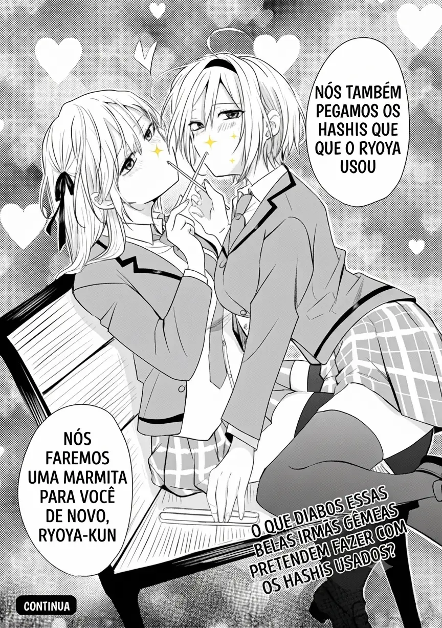 O resultado de eu, um cara comum sem nada, que salvou as belas irmãs gêmeas arriscando a vida, na verdade sendo um yandere, acabou deixando as duas realmente irritadas Capítulo 2 Página 33